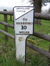 Hentland Parish mile marker - 10 miles to Hereford
